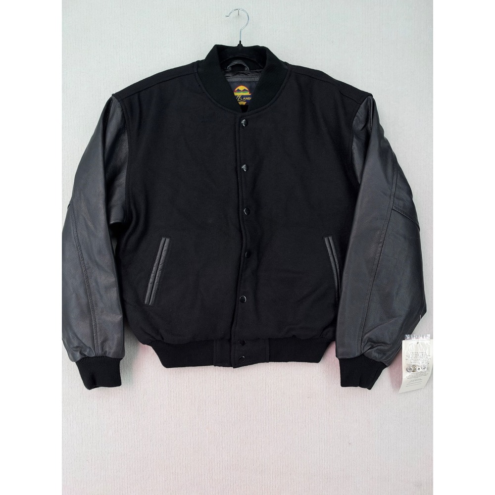 New ZLander Men's XS Varsity Jacket Black Wool Leather Sleeves NWT Letterman